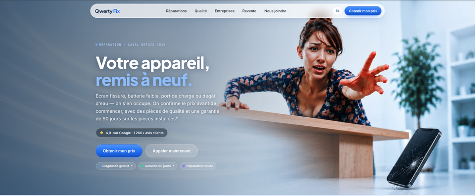 Qwerty Fix — phone repair website built by PORTORO, live at qwertyfix.com